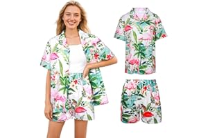 Women's Hawaiian Shirt Shorts Floral Tropic Button Down Shirts Short Sleeve Outfits for Vacation Beach Summer Lounge Suit