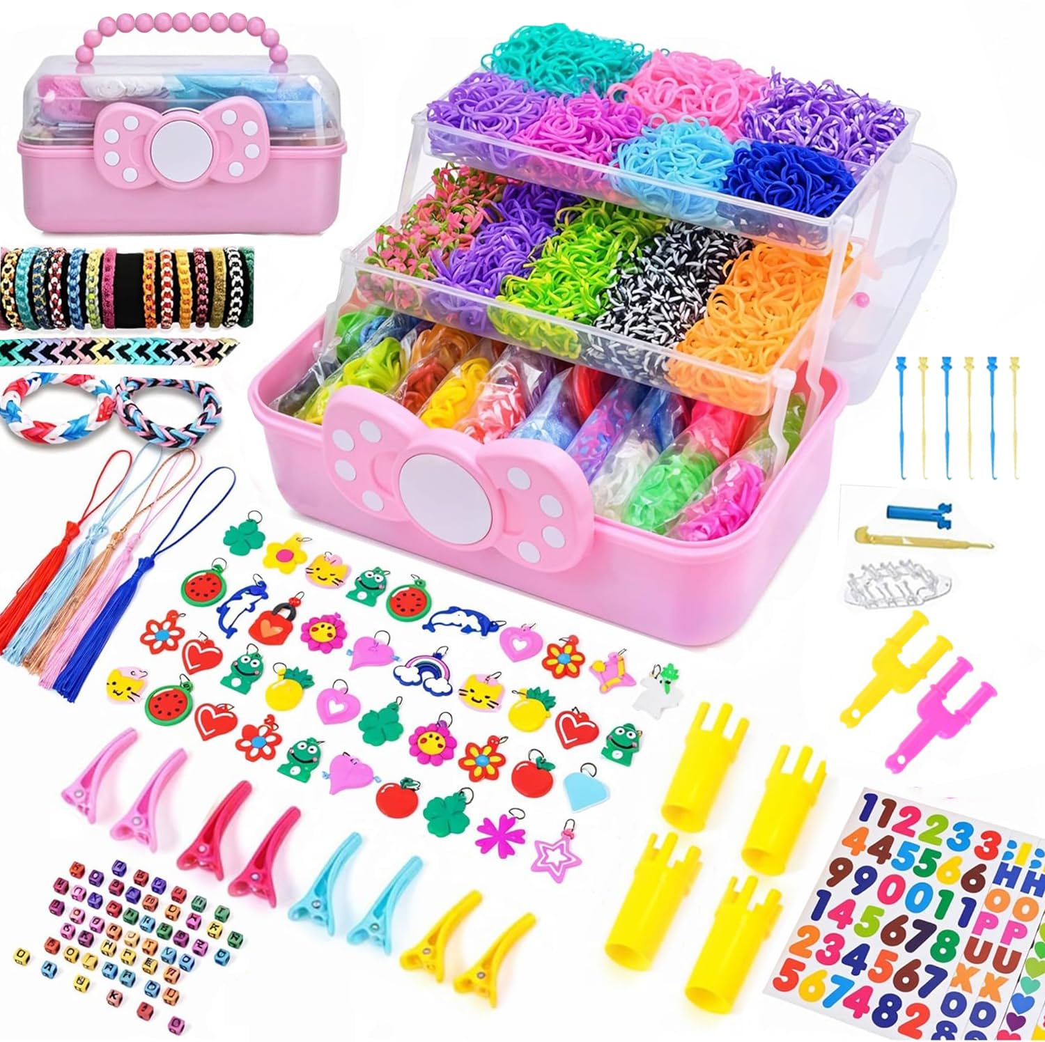 DasKid 17000+ Loom Bands Kit - 40 Vibrant Colors Loom Bands – Rubber Bands Bracelet Making Kit with A,B,C Beads, S Hooks and Tools with Storage Box - DIY Arts & Crafts Easter Gift for Girls & Boys — image 1