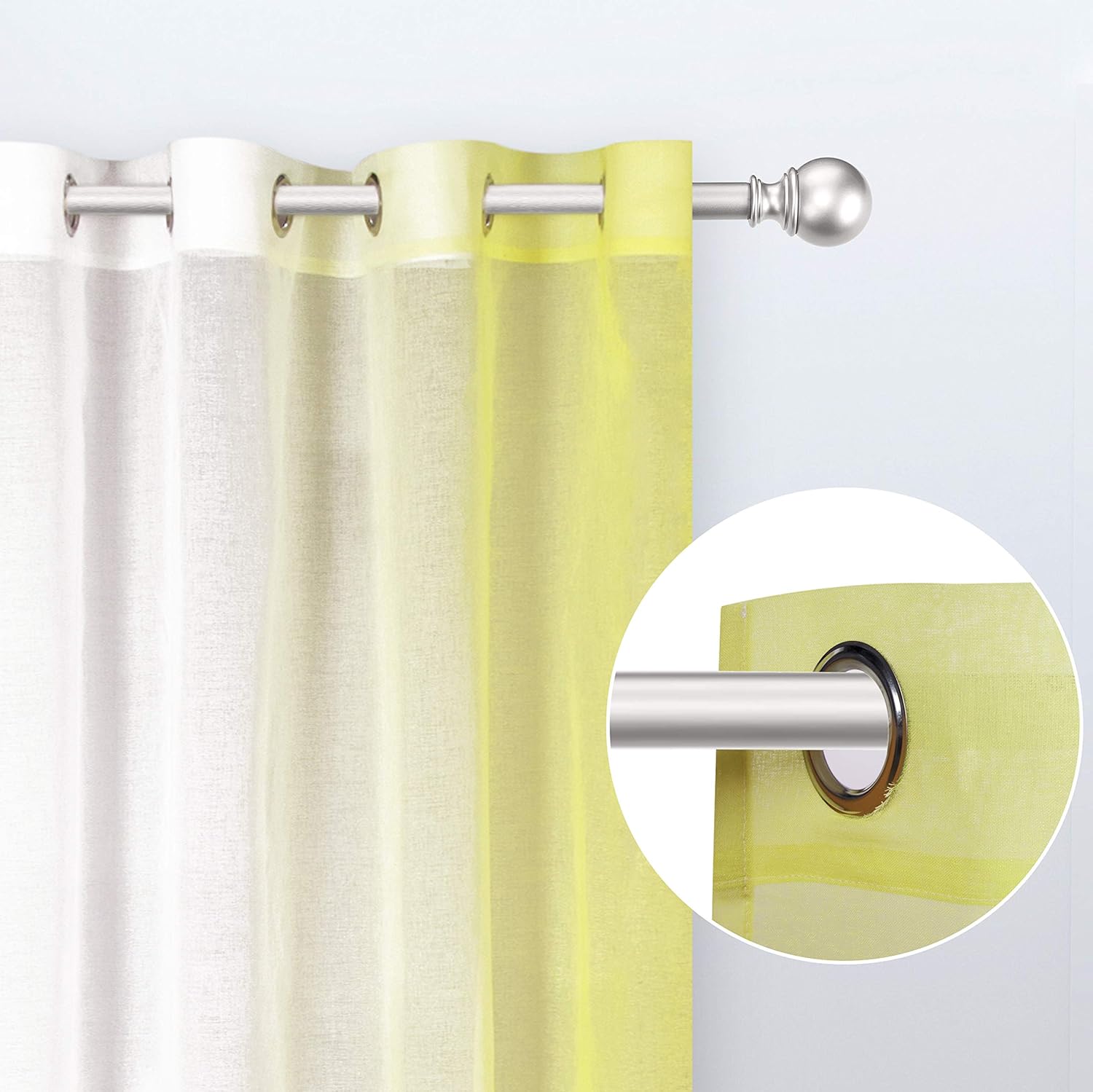 WONTEX Faux Linen 2 Tone Ombre Sheer Curtains for Living Room/ Bedroom, 52 x 84 Inch Long, Yellow and White – Light Filtering and Privacy Gradient Curtain, Grommet Semi Sheer Voile, Set of 2 Panels: Kitchen & Dining