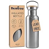 Bambaw Metal Insulated Water Bottle 16 oz | Stainless Steel Water Bottle Insulated | Reusable Water Bottle | Vacuum Insulated Water Bottle | Hot Water Bottle | Metal Water Bottle | Water Bottle 500 ml