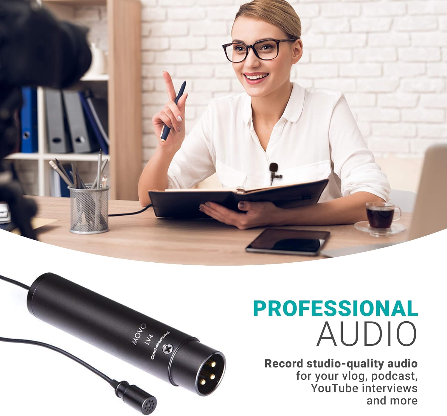 Movo LV4-O2 XLR Phantom Power Lavalier Omnidirctional Microphone, with Lapel Clips and Windscreens (2 Pack) - Image 4