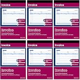 6 Pack Invoice Receipt Book, 2-Part Carbonless, 5-9/16" x 8-7/16" | White/Yellow Copies, Wraparound Cover, Consecutive Numbers, 50 Sets Per Book Ideal For Small Business