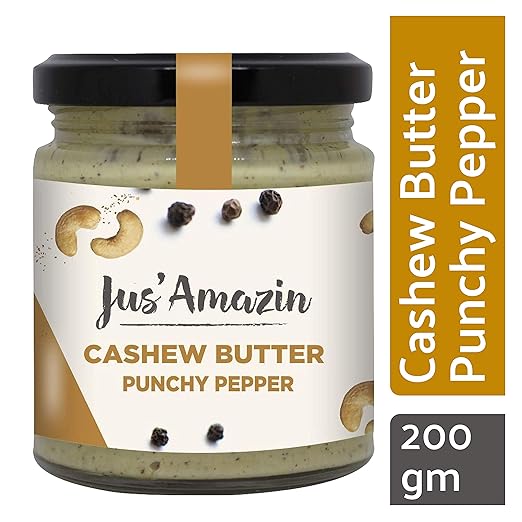 JUS AMAZIN High Protein, Vegan, Cholesterol-free, Dairy-free, Soy-free, Gluten-free, Natural, Plant-Based Punchy Pepper Cashew Butter (200 g)