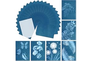NOVWANG 30 Pcs Cyanotype Paper, Sun Print Paper Kit with Acrylic Board Solar Activated Art for Nature Printing DIY Arts and C