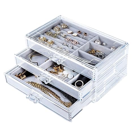 Yoelrsa Acrylic Jewelry Box Velvet Jewellery Storage Organizer