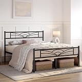 Yaheetech 5ft King Bed Frame Cloud Headboard Metal Slats 32cm Under-bed Black view 3