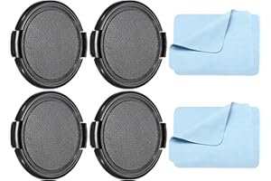 PATIKIL Camera Lens Cap, 4 Pack Sides Pinch Front Lens Cover with Microfiber Cleaning Cloth for 55mm Thread Universal DSLR Le