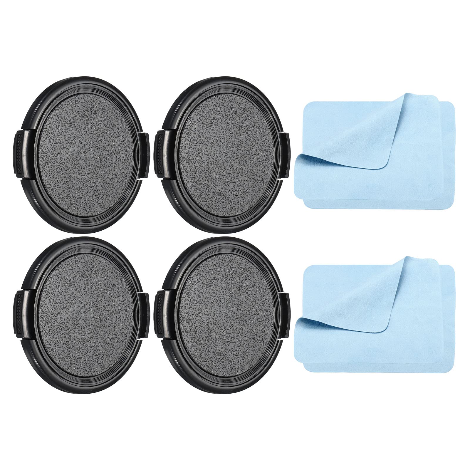 PATIKIL Camera Lens Cap, 4 Pack Sides Pinch Front Lens Cover with Microfiber Cleaning Cloth for 55mm Thread Universal DSLR Lenses for Nikon, for Fujifilm, for Pentax, for Leica
