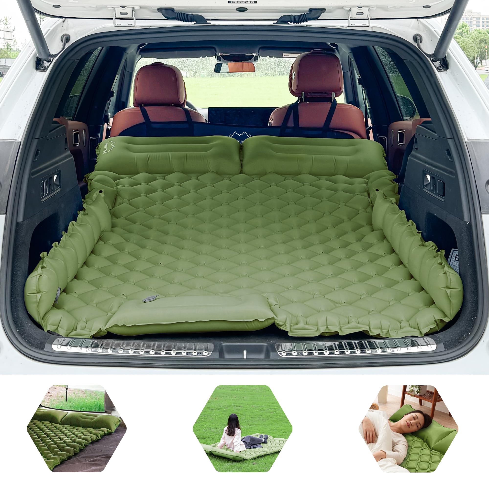 ONTYZZ Car Inflatable Bed Car Mattress SUV Air Mattress 2 Person Airbed for Travelling Camping Mat Self Inflating Sleeping Mats with Foot Pump & Cushion Inflatable Camping Bed 183 * 13 * 7CM