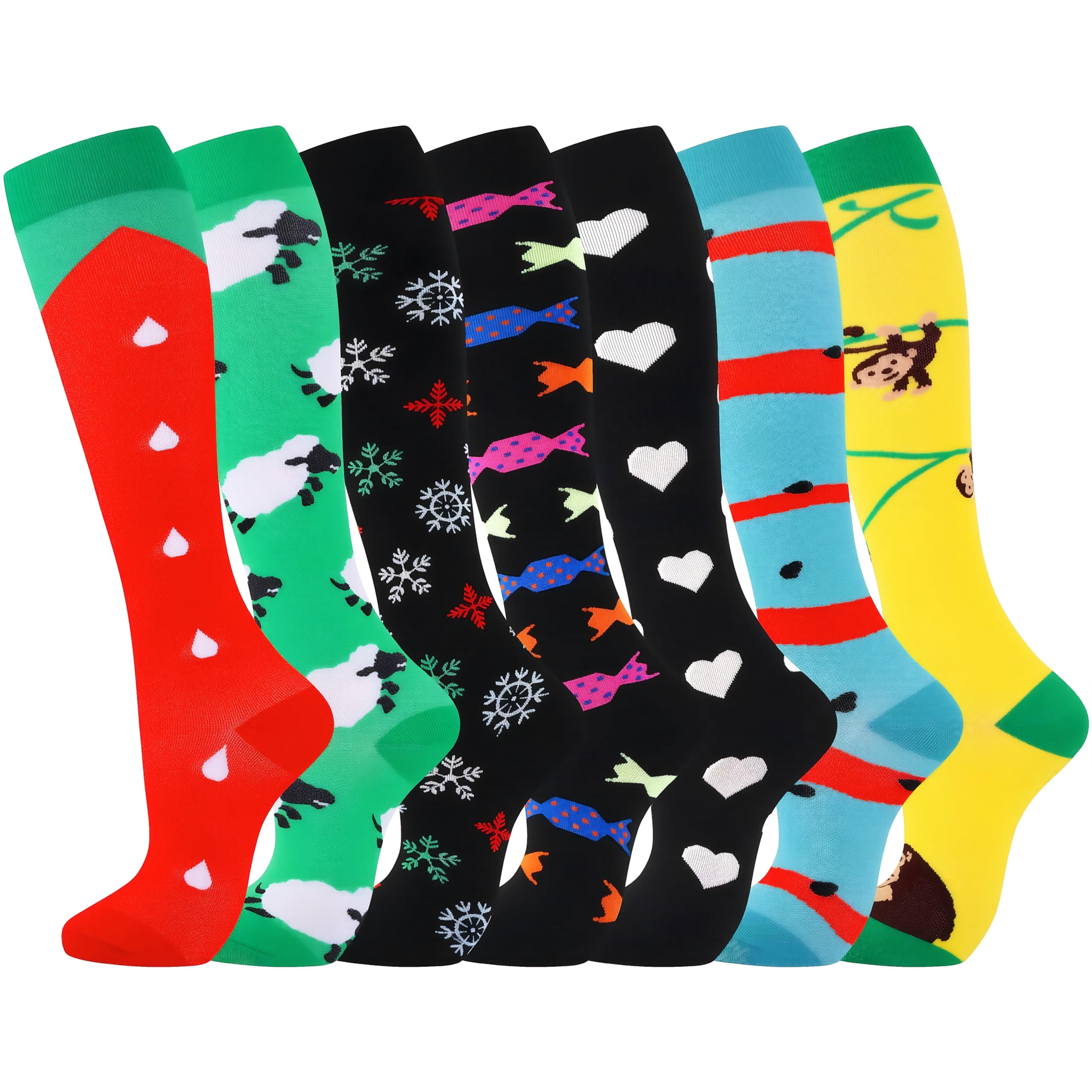 Odtmger Compression Socks（7 Pair for Women & Men Circulation 20-30mmhg Knee High Sock is Best Support for Athletic Running,Cycling