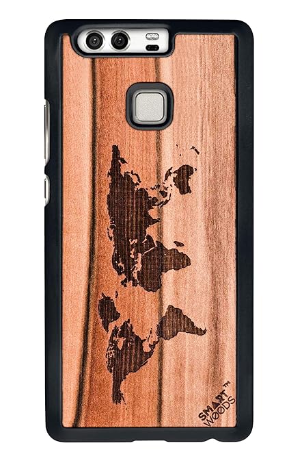 SmartWoods World Map Hülle für Huawei P9 Holz Smartphone Case Holz Case umweltfreundlich Natur Original