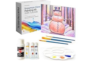 Painting4Real DIY Painting Class Kit for Adults with Video Tutorials: Learn to Paint Snowman Glow – How to Paint with Acrylics – Painting & Art Supplies – 9 Piece Acrylic Paint Set