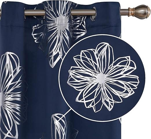 Amazon Com Deconovo Blackout Curtains Foil Print Floral Thermal