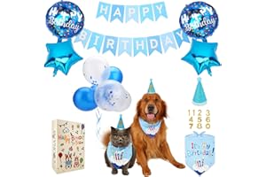 Dog & Cat Birthday Party Decorations Set Include Bandana, Adjustable Hat, Balloons, Happy Birthday Banner for Male and Female