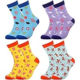 Breathffy 4 Pairs Easter Socks for Men Rabbit Print Crew Socks Breathable Knit Cotton Funny Unisex Novelty Easter Gift for Men