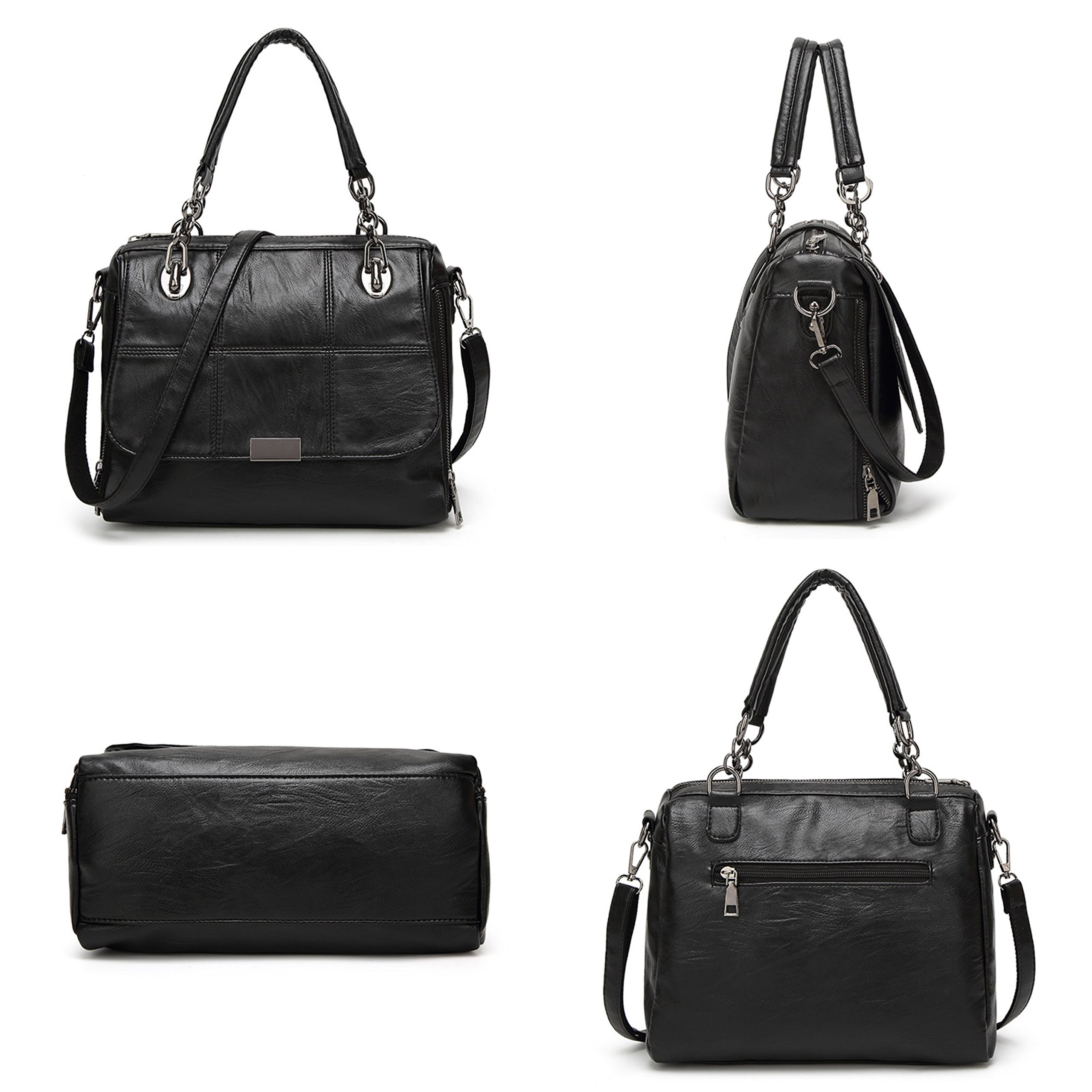 Bolsos de cuero de las mujeres Bolsos con asa superior de diseñador Bolsos de hombro Crossbody de hombro para niñas-Negro