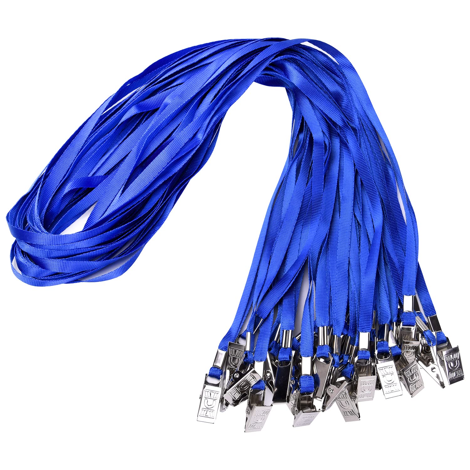 Wisdompro 30 Pack Office Lanyards, 17 Inch Blank Flat Nylon Neck Straps Bulk with Metal Bulldog Clip for ID Cards/Badges, Name Tags - Blue