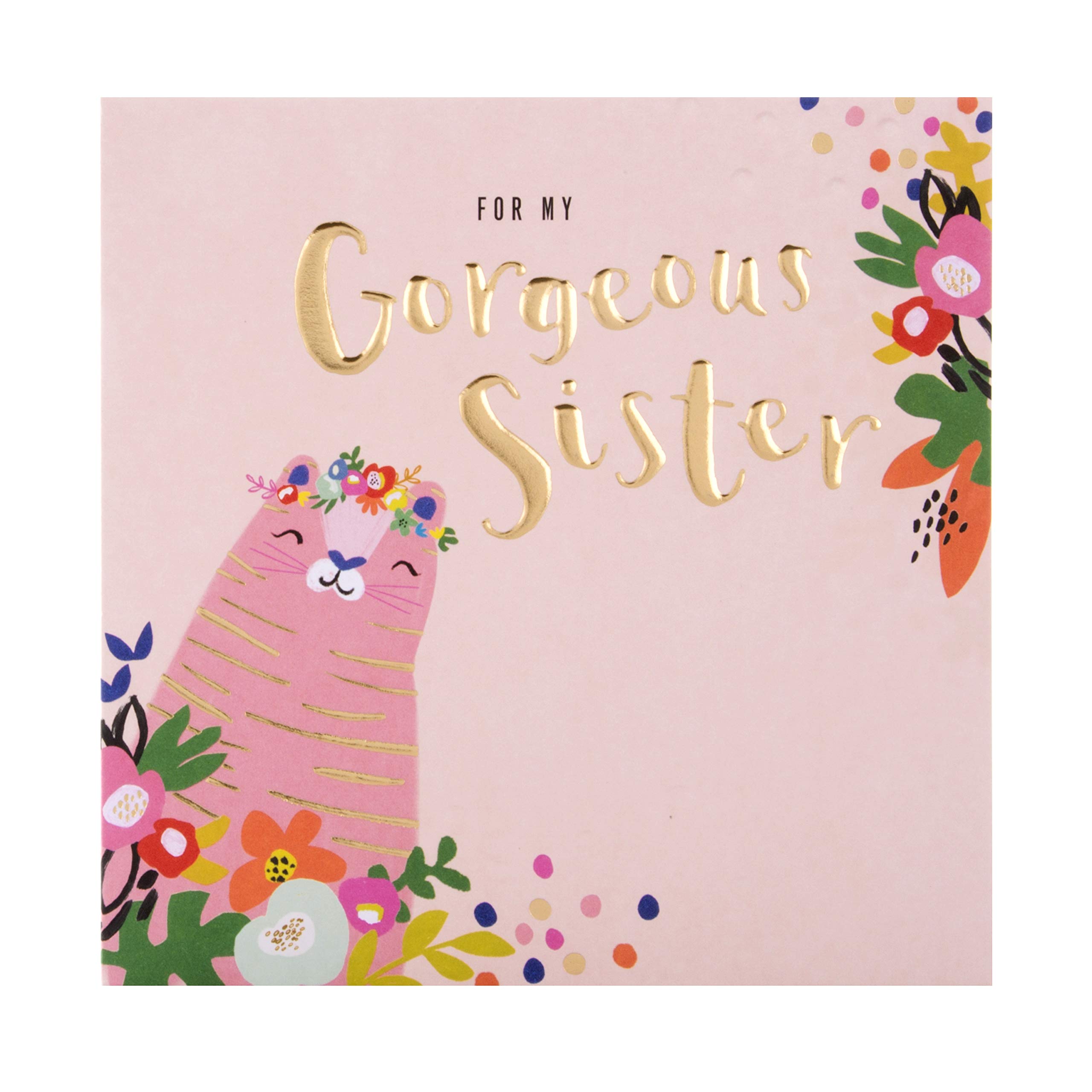 Hallmark Birthday Card for Sister - Embossed Illustrated Tiger Design