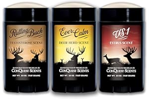 Conquest Scents Trio Hunter’s Package – Vs-1, RuttingBuck & EverCalm Deer Herd Scent Stick, Deer Attractant & Calming Scent, All-Season Hunting Wax Sticks, 2.5 oz