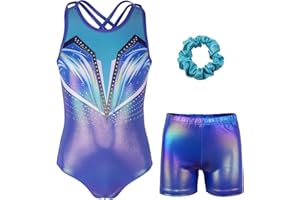 MODAFANS Gymnastics Leotards for Girls Sparkly Ballet Dance Unitards Biketards Tumbling Shorts Cross Back Activewear