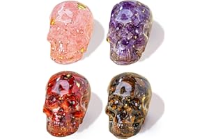 RJINGSHI 4 PCS Crystal Resin Skull Decoration Natural Crushed Stone Halloween Ghost Head Gift (4-PCS-1)