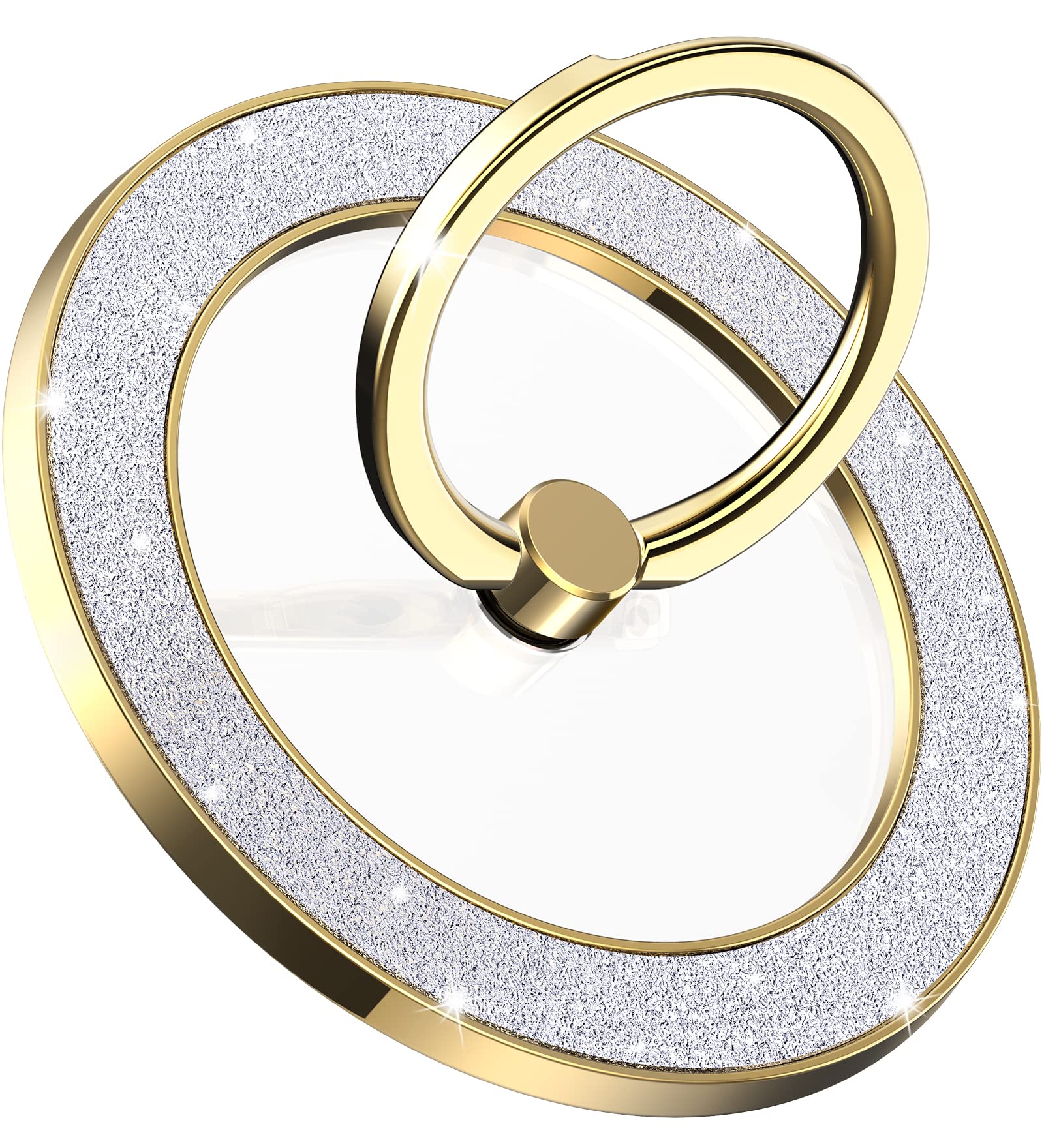 Pikabo Magnetic Phone Ring Holder for MagSafe Cell Phone Grip Stand Finger Ring Stand Compatible with iPhone 17 16 15 14 13 12 Pro Max MagSafe Accessories Android. (Glitter Gold)