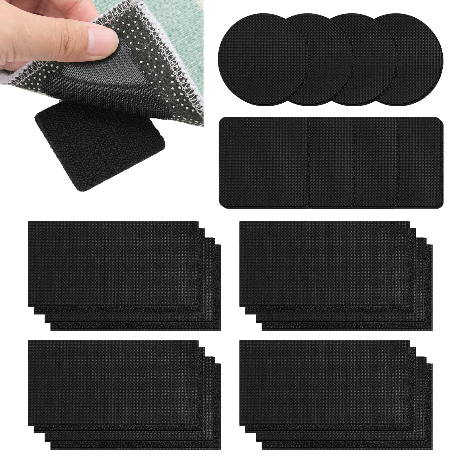 Rug Gripper for Carpeted Floor 16pairs Non Slip Rug Stickers Grippers from Rug to Carpet Stop Rug Slipping Washable Reusable Carpet Sticky Grips for Carpeted Floor Sofa Cushion Car Boot Liners