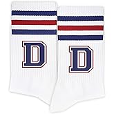 SSQBZU Red&Navy Blue Striped Initial Socks for Adult, Women&Men, Gifts for Family, Friends.