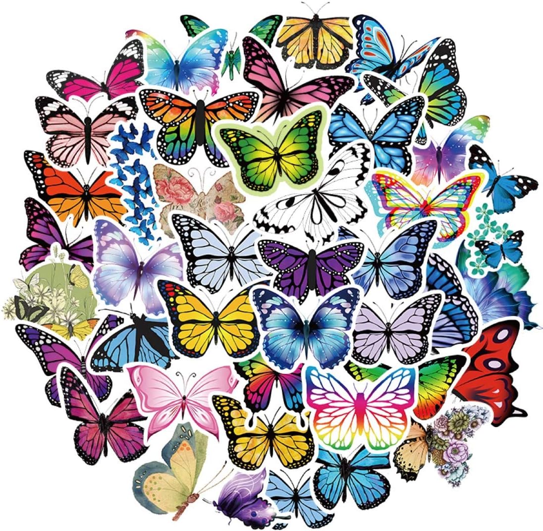 50Pcs Butterfly Stickers Trendy Graffiti Waterproof Decal for Laptop Computer Bedroom Wardrobe Car Skateboard Motorcycle Bicycle Mobile Phone Baggage Guitar (Butterfly)