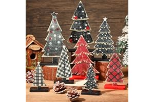 Moucuny 8 Pcs Wooden Christmas Trees Tabletop Decor Rustic Christmas Table Centerpieces Wooden Trees Sign for Home Office Fireplace Farmhouse Xmas Party Table Decor