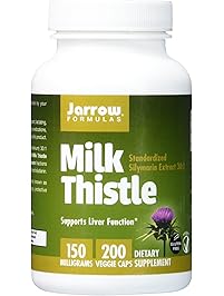 Jarrow Formulas Milk Thistle (Silymarin Marianum), Promotes Liver Health, 150 mg per Capsule, 200 Veggie Capsules