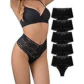 SHARICCA Women Seamless High Waist Underwear Sexy Floral Lace Thong Soft Comfortable Panties Pack
