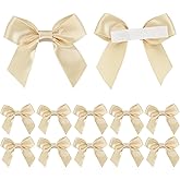 AIMUDI Champagne Satin Ribbon Bows 2" Self Adhesive Satin Bows for Gift Wrapping Premade Ribbon Bows with Double-Sided Tape for Making Crafts Baby Shower Birthday Party Wedding Decorations, 50 PCs