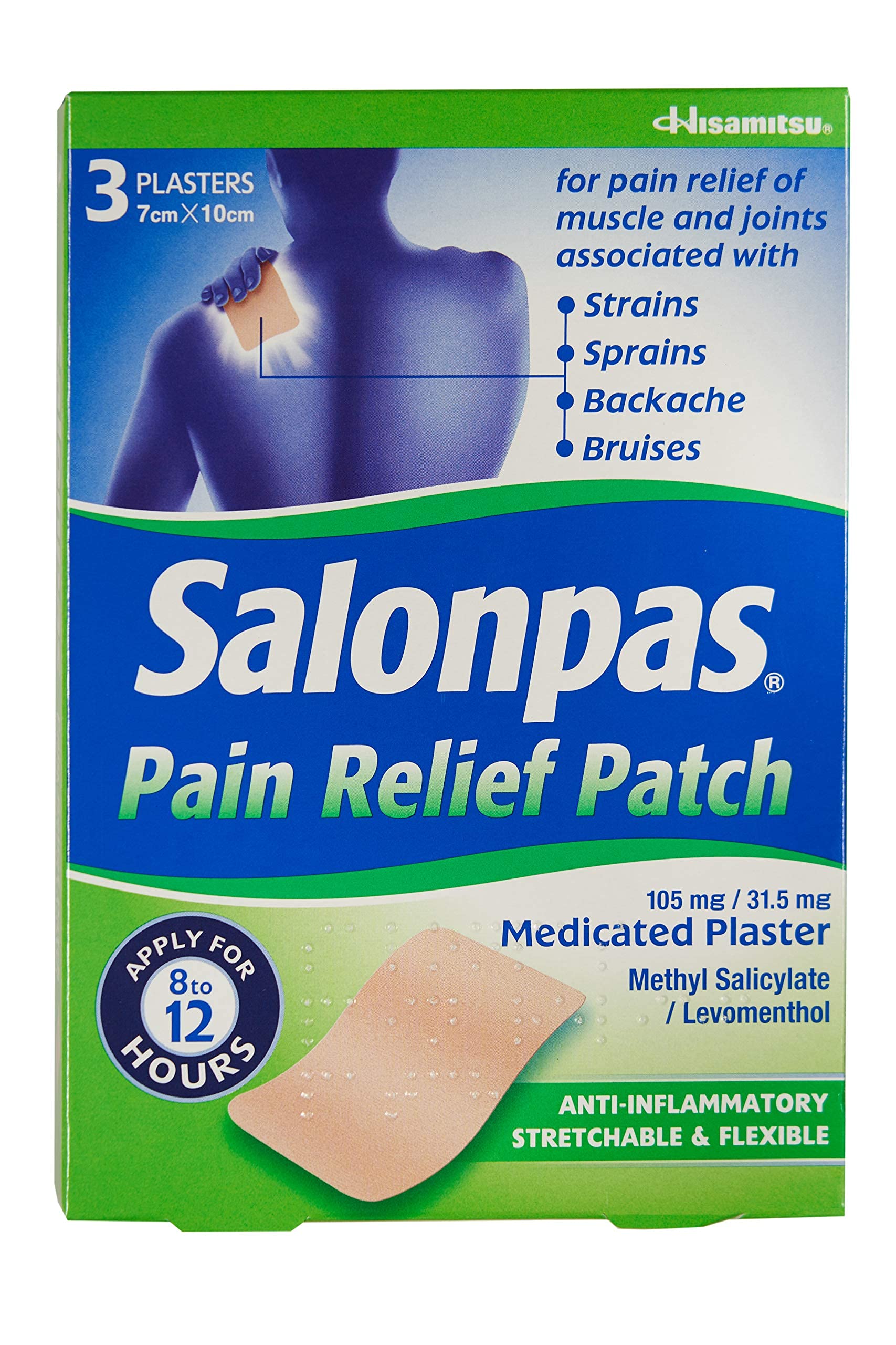 Salonpas Pain Relief Patch - 3 Pack - Medicated Plaster for Joint & Muscle Pain, 3735003