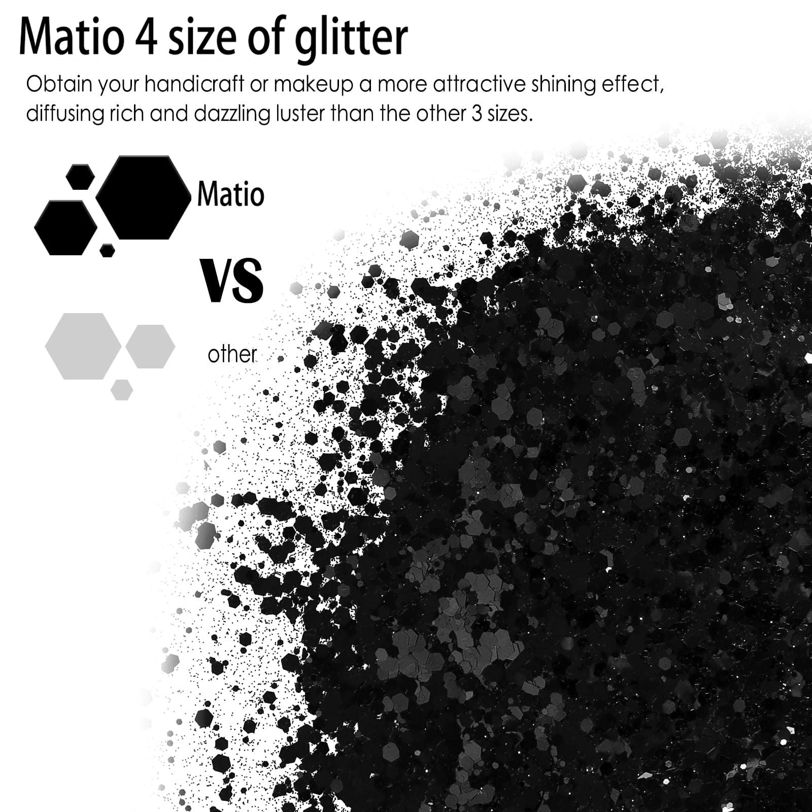 Matio Chunky Glitter 7.8oz/220g Black Craft Ultra Fine Glitter Powder Mixed Chunky PET Flakes Sequins for Resin Epoxy Painting Arts Cosmetic Nail Hair Makeup Tumblers Slime DIY Party Festival Decor