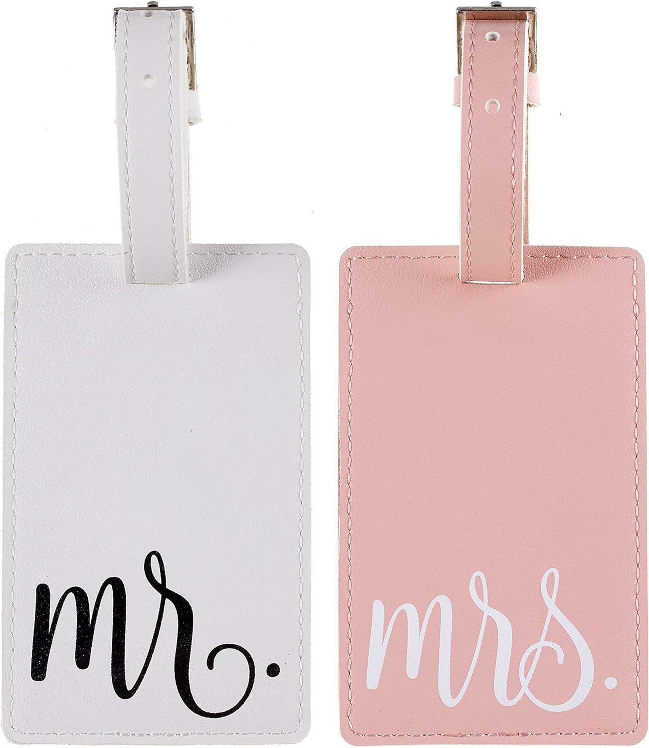  | Mr & Mrs Luggage Tags Couple Honeymoon Tags Set by Toughergun Vegan Leather Pink and White | Luggage Tags