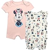Disney Baby Girls Romper - 2 Pack Ruffled Short Sleeve Baby Jumpsuit Romper - Cozy Baby Clothes for Girls (Newborn/Infant)