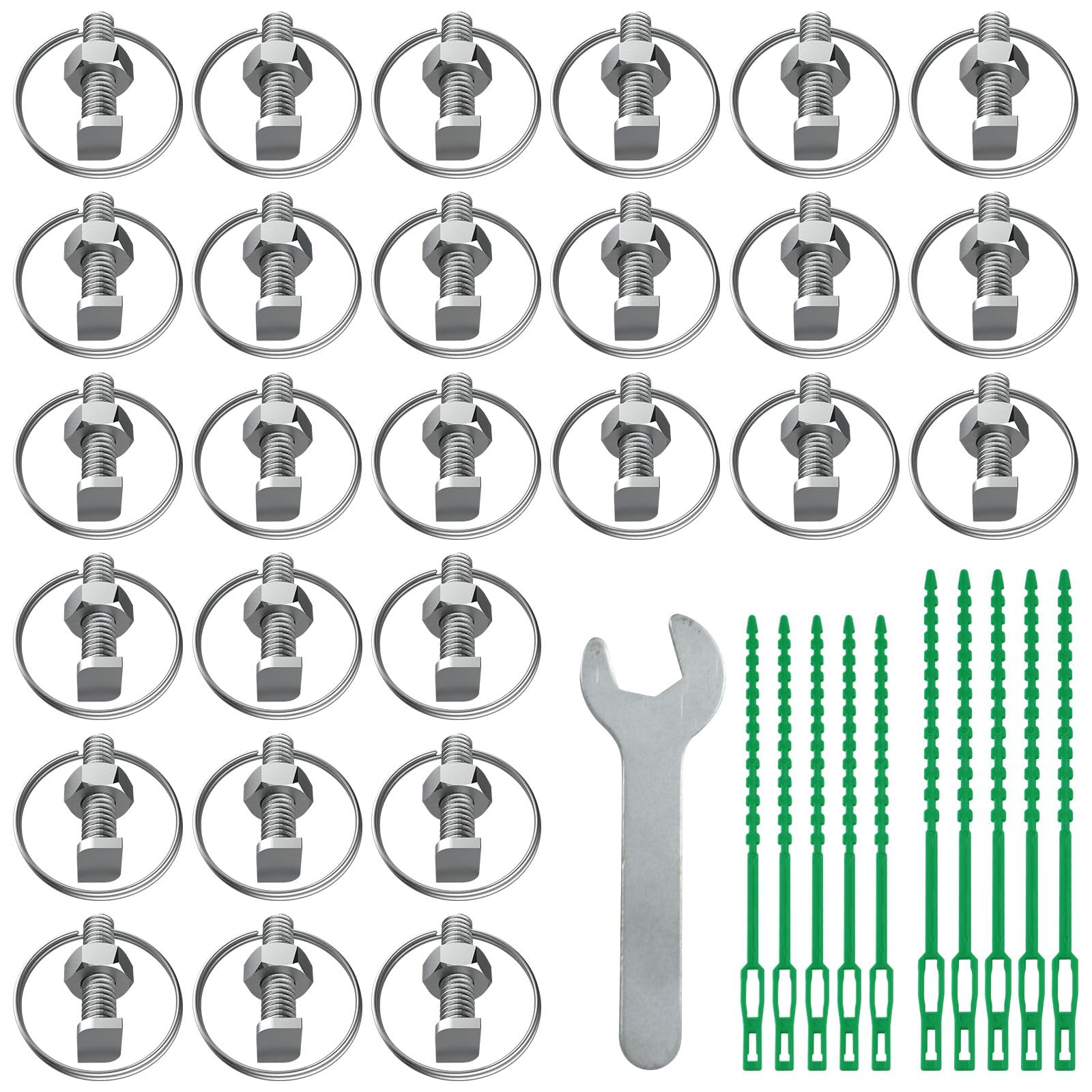 30 Pack-Greenhouse Bolts and Nuts with Rings, Aluminum Cropped T Head Bolts & Nuts (No Assembly Required) with Reusable Plant Ties, Greenhouse Accessories for Climbing Plants