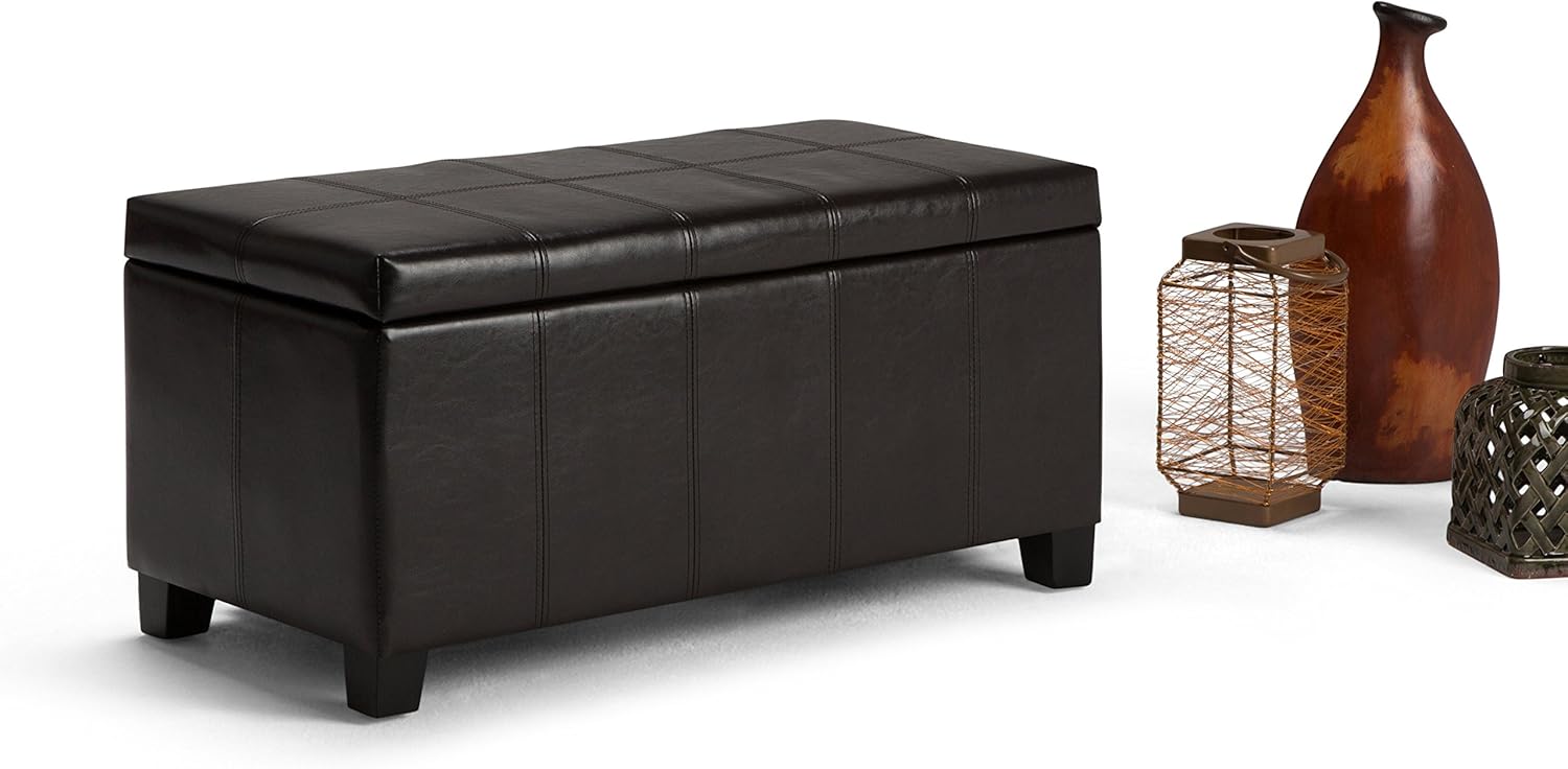 Simpli Home Dover 36 inch Wide Rectangle Lift Top Storage Ottoman Bench in Upholstered Tanners Brown Faux Leather, Footrest Stool, Coffee Table for the Living Room, Bedroom and Kids Room: Kitchen & Dining