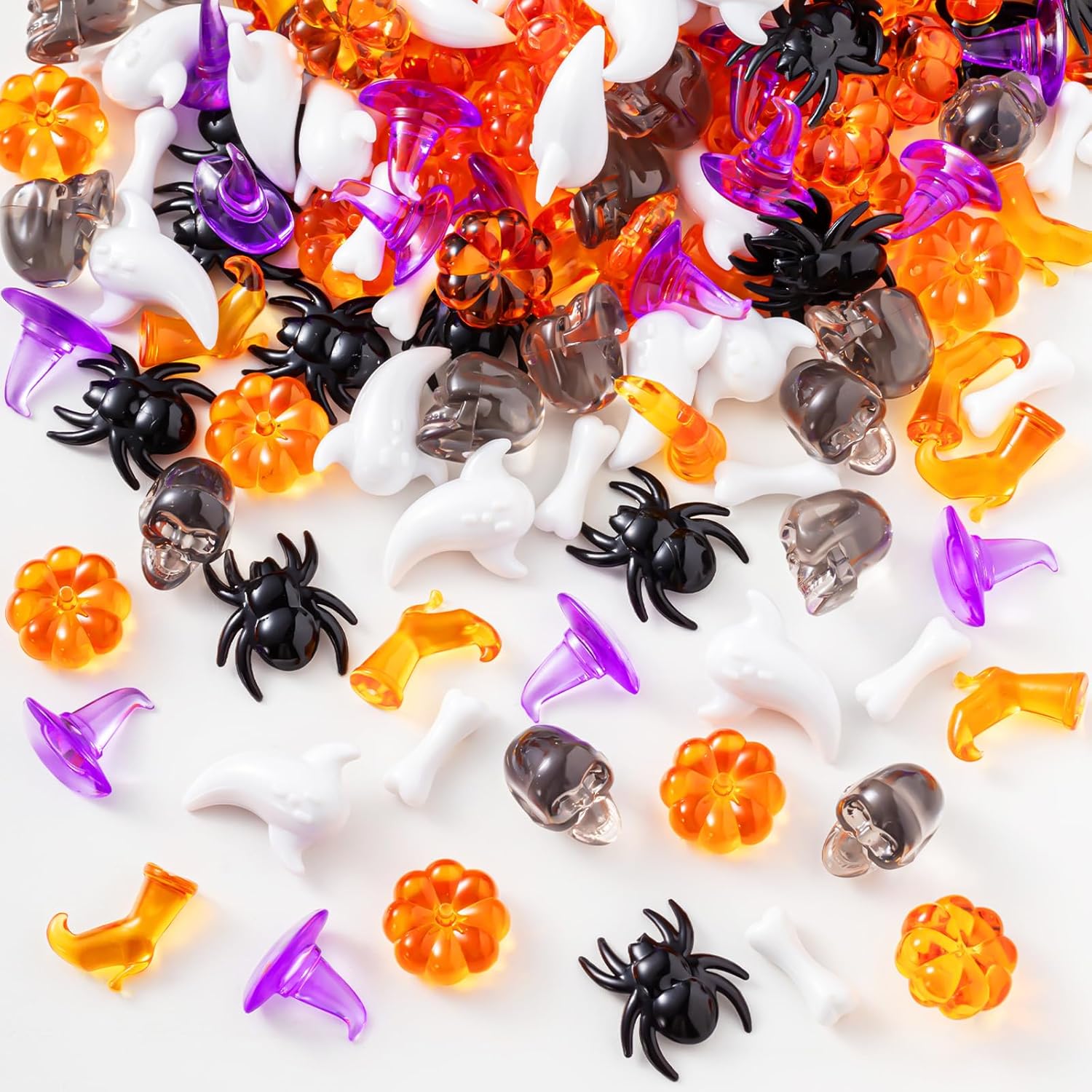 Vase Fillers - Deekin 500 Pcs Halloween Mini Realistic Ghost Toys Spider Toys Vase Filler Mini Acrylic Witch Hat Skull Head Pumpkin Witch Boots Skeleton Bones Ornaments for Table Scatter Fall Party