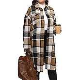 ZAAYO Women's Plus Size Plaid Flannel Shacket Long Shirts Jacket Tartan Boyfriend Oversized Coat Fall Clothes Fashion Outfits