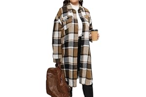 ZAAYO Women's Plus Size Plaid Flannel Shacket Long Shirts Jacket Tartan Boyfriend Oversized Coat Fall Clothes Fashion Outfits