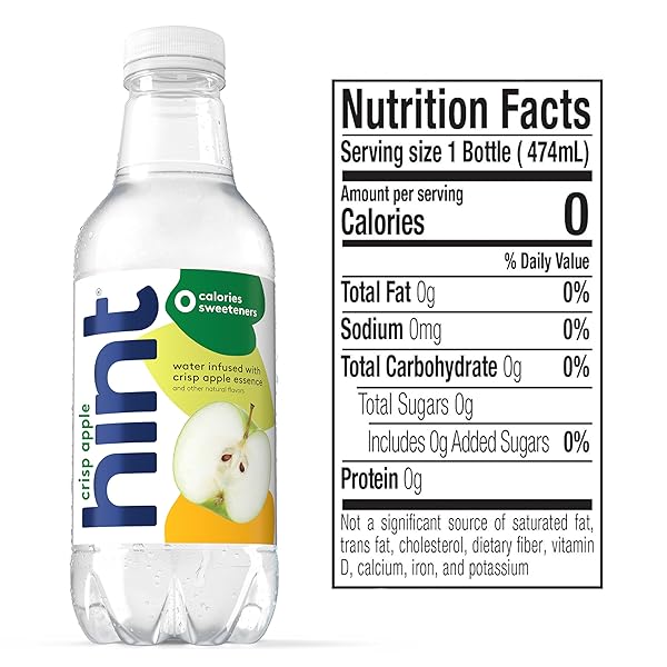 HINT FRUIT-INFUSED BOTTLED WATER, CRISP APPLE – SUGAR FREE FLAVORED WATER WITH ZERO CALORIES, NATURALLY FLAVORED, AND NO ARTIFICIAL SWEETENERS – 16 FL OZ (PACK OF 12)