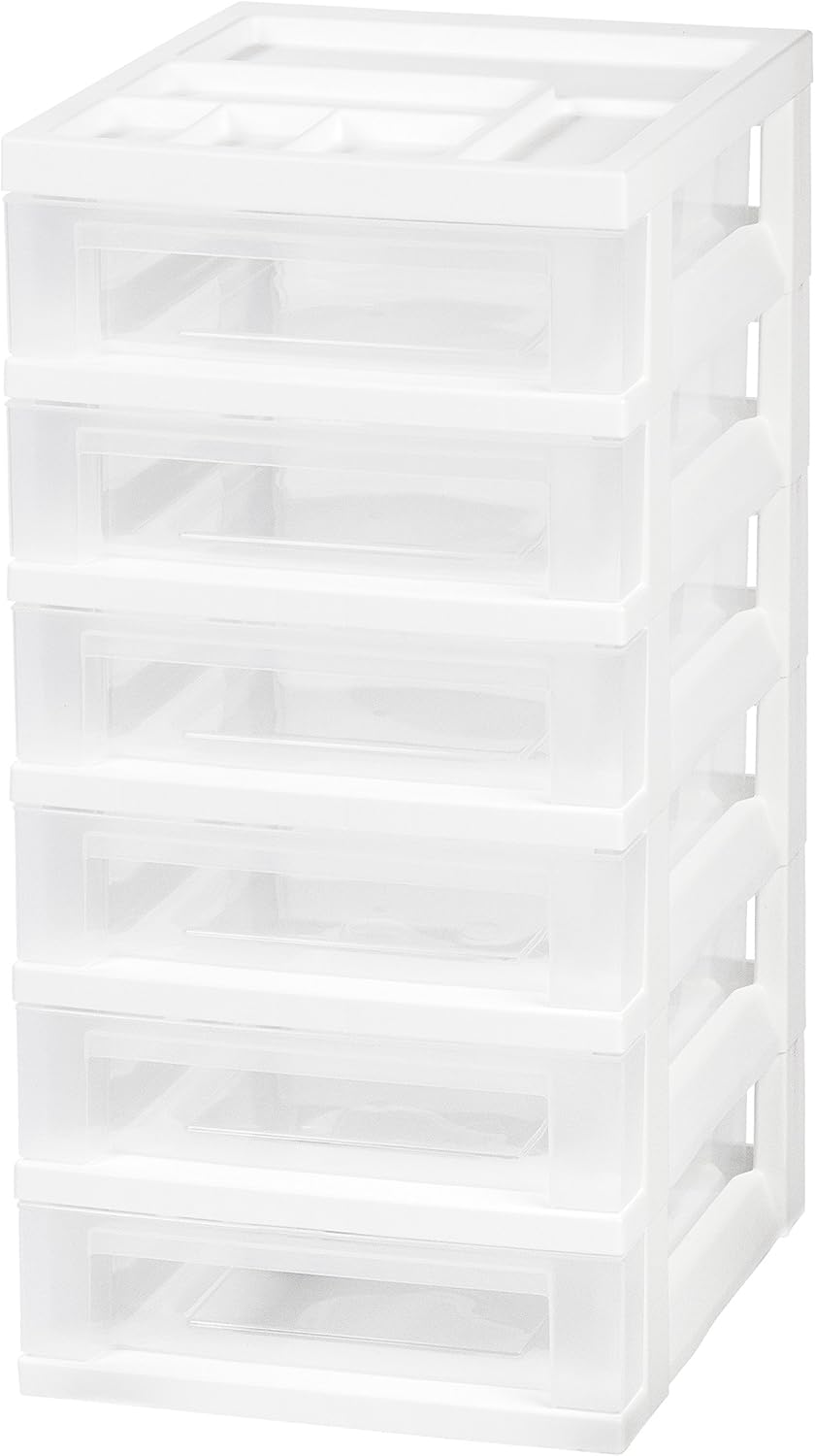 White IRIS 6Drawer Storage Cart with Organizer Top Storage Drawer Carts Office Products usininz.ro