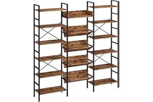 IRONCK Bookcases and Bookshelves Triple Wide 6 Tiers Industrial Record Player Shelf, Large Etagere Bookshelf Open Record Player Shelves with Metal Frame for Living Room Home Office