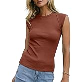 KOMilesoon Womens Ribbed Tank Tops Cap Sleeve Slim Fitted Knit Basic Tee Shirts Trendy Casual 2025 Summer Clothes