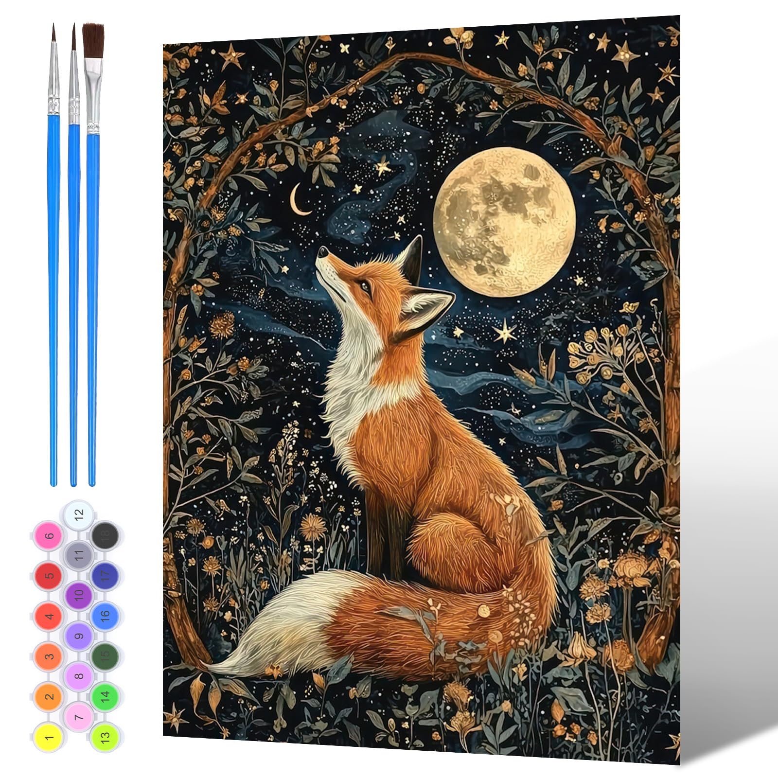 NAIMOER Painting by Numbers Night Fox Moon for Adults Beginners, DIY Acrylic Landscape Paint by Numbers on Canvas Art for Adults Gifts, Home Wall Decor 30x40cm