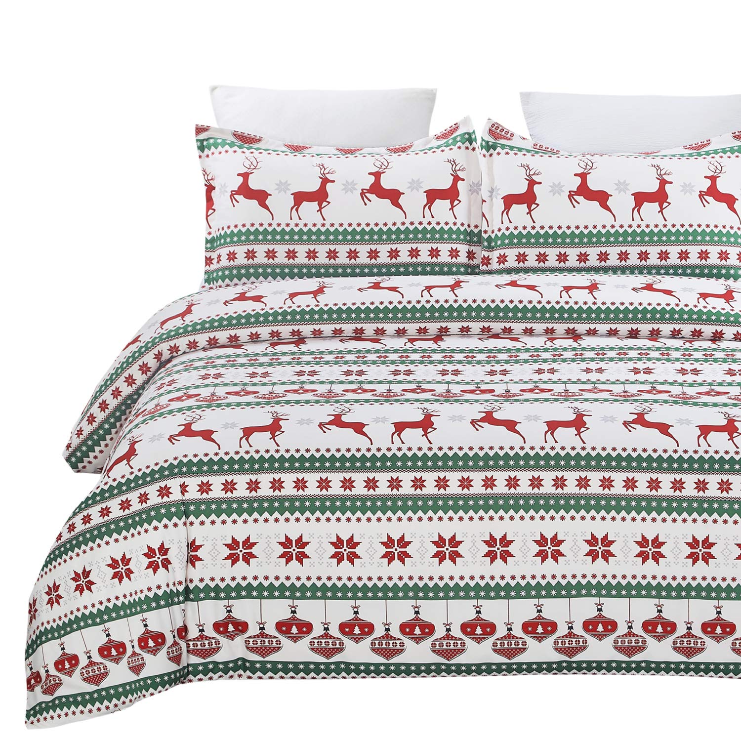Vaulia Lightweight Microfiber Duvet Cover Set, Printed Reindeer Pattern for Christmas New Year Holidays, Red/Green - King