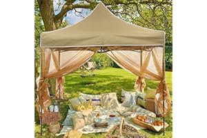 Gazebo Mosquito Net, OKYUK 2024 Gazebo Universal Replacement Mosquito Netting, Outdoor Canopy 4-Panel Screen Walls with Zipper for 12' x 12' Gazebo, Garden, Patio, Backyard (Mosquito Net Only, Brown)