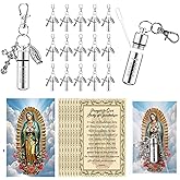 Highergo 24 Sets 24 Sets Virgin of Guadalupe Gifts Holy Water Bottle Keychain with Cross with Catholic Prayer Cards First Communion